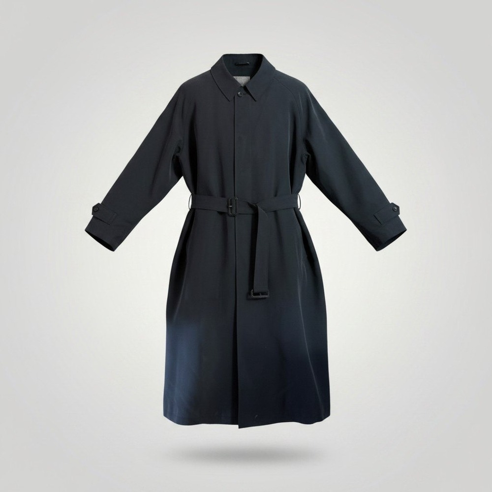 Sanyo New York Trench Coat VTG 48R Black Removable Liner Overcoat Dark Academia